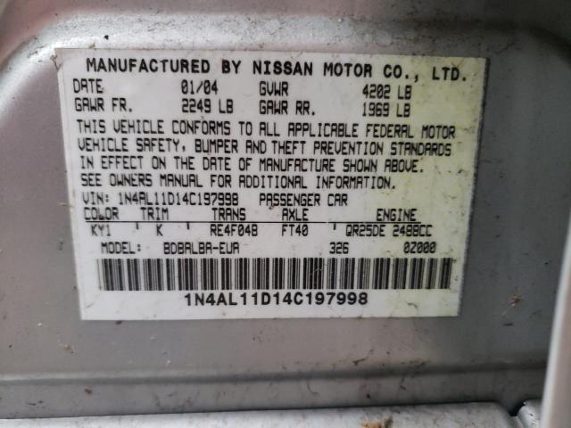 Photo 10 from auction – 2004 NISSAN ALTIMA BAS with VIN 1N4AL11D14C197998