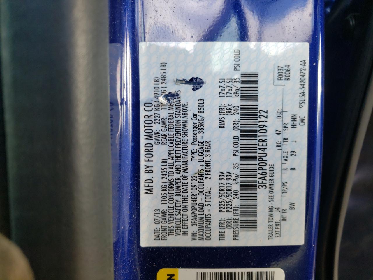 Photo 10 from auction – 2014 FORD FUSION SE with VIN 3FA6P0PU4ER109122