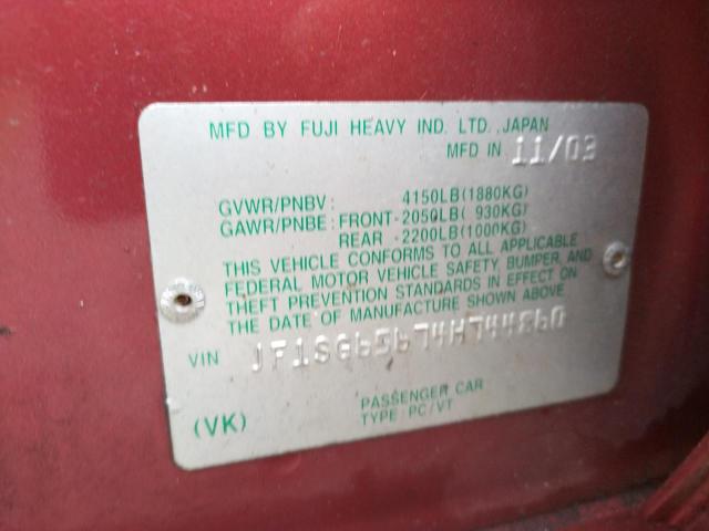 Photo 10 from auction – 2004 SUBARU FORESTER 2 with VIN JF1SG65674H744860