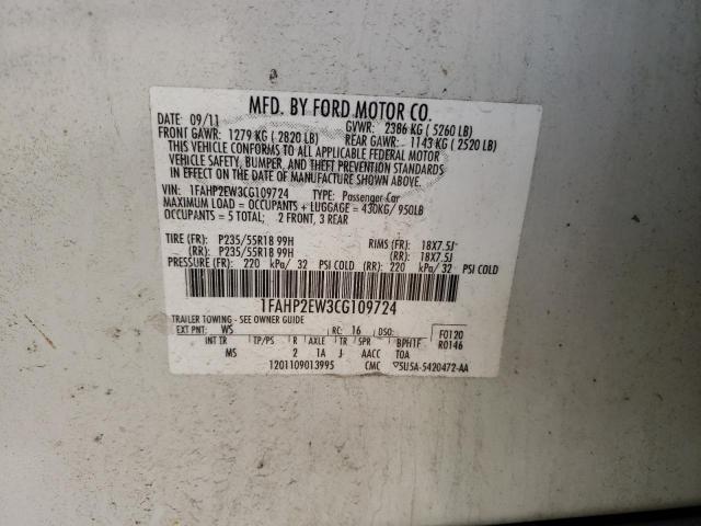 Photo 10 from auction – 2012 FORD TAURUS SEL with VIN 1FAHP2EW3CG109724
