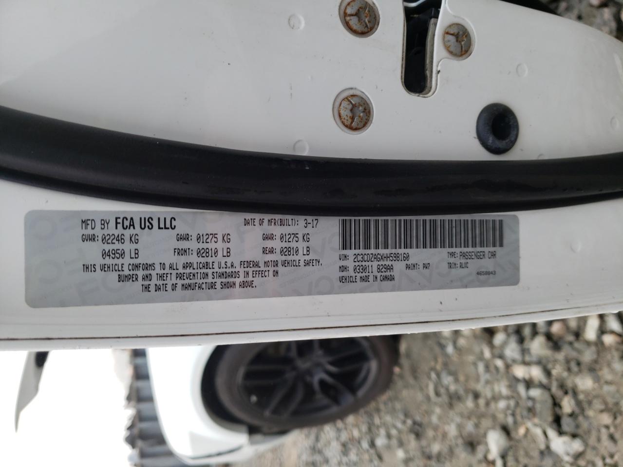 Photo 10 from auction – 2017 DODGE CHALLENGER with VIN 2C3CDZAGXHH598160