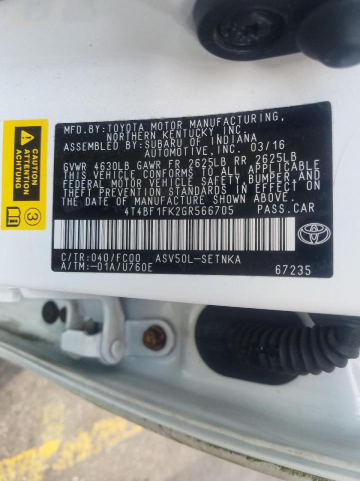 Photo 10 from auction – 2016 TOYOTA CAMRY LE with VIN 4T4BF1FK2GR566705