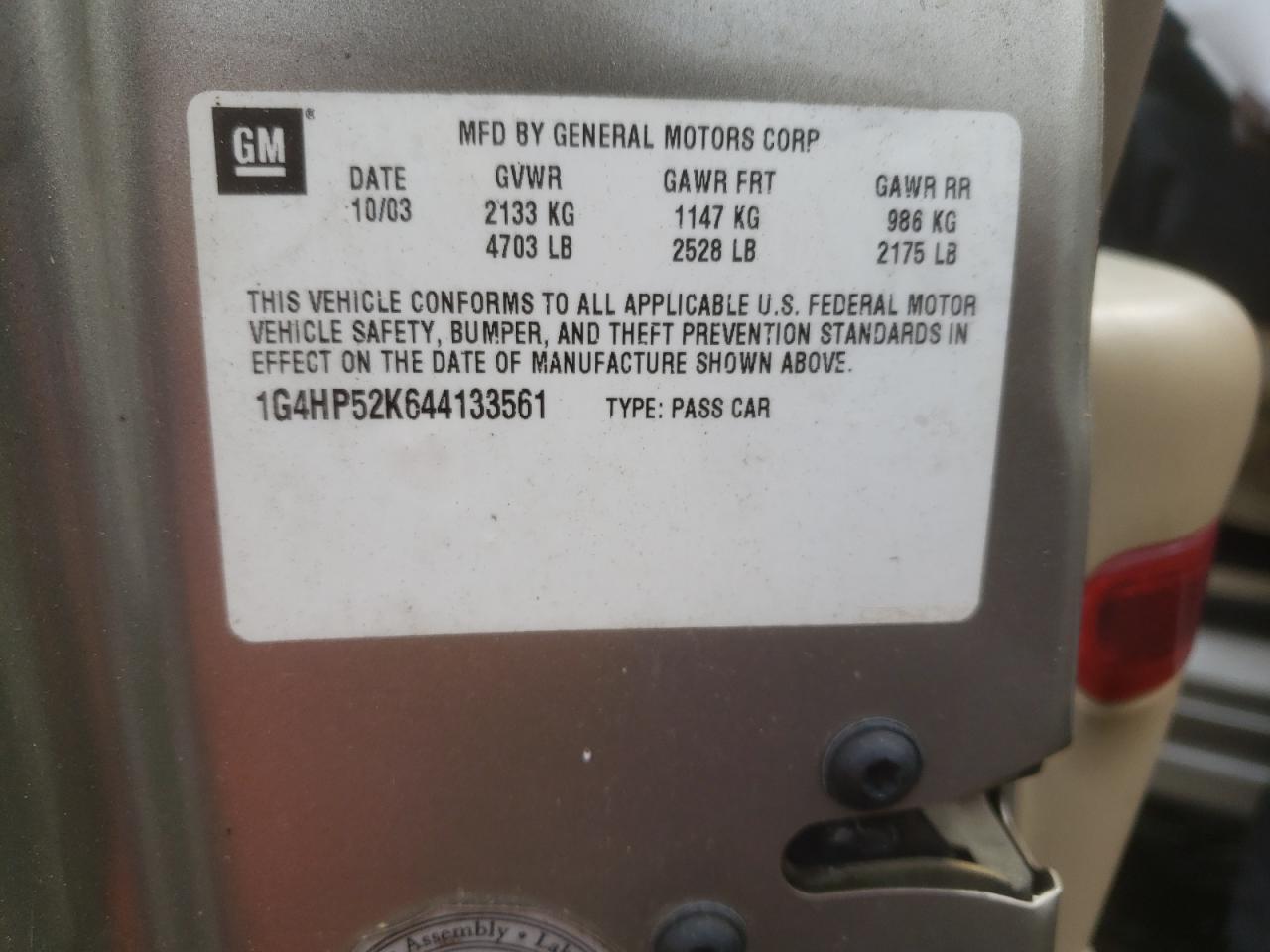 Photo 10 from auction – 2004 BUICK LESABRE CU with VIN 1G4HP52K644133561