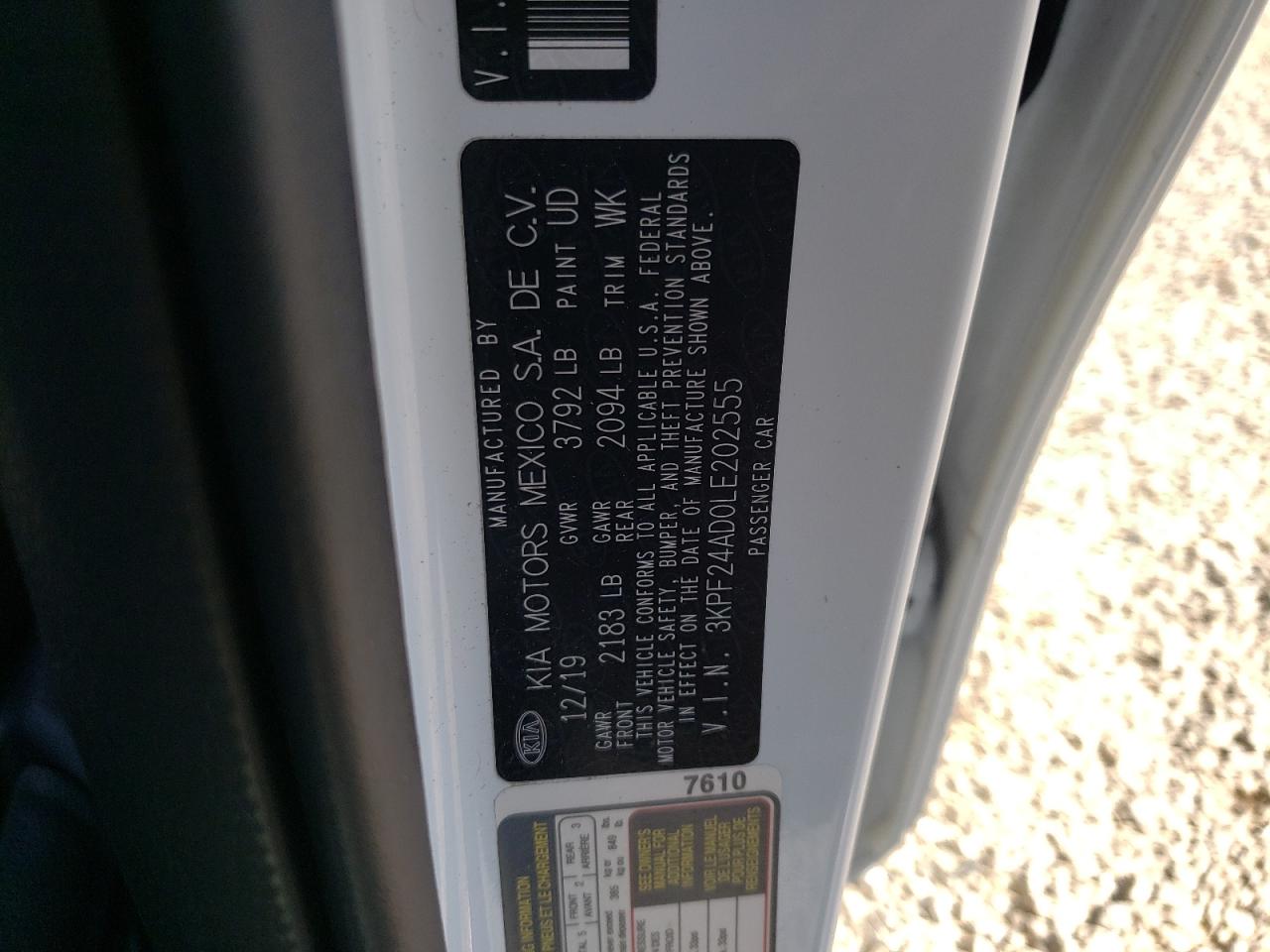Photo 10 from auction – 2020 KIA FORTE FE with VIN 3KPF24AD0LE202555