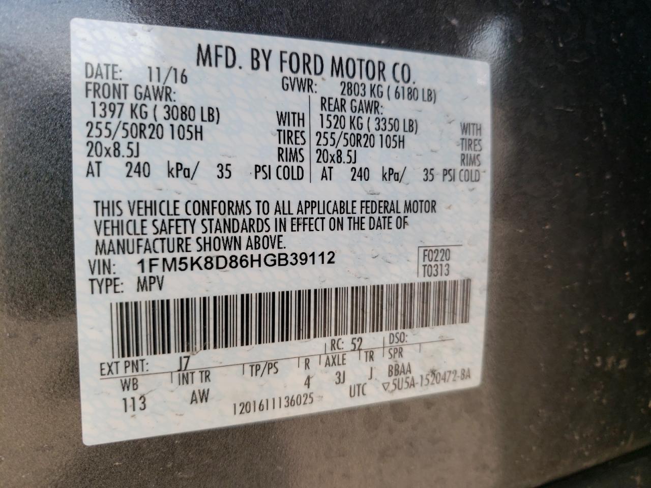 Photo 10 from auction – 2017 FORD EXPLORER X with VIN 1FM5K8D86HGB39112