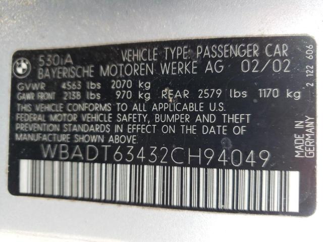 Photo 10 from auction – 2002 BMW 530 I AUTO with VIN WBADT63432CH94049