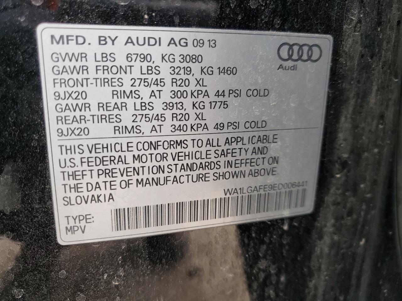 Photo 10 from auction – 2014 AUDI Q7 PREMIUM with VIN WA1LGAFE9ED006441
