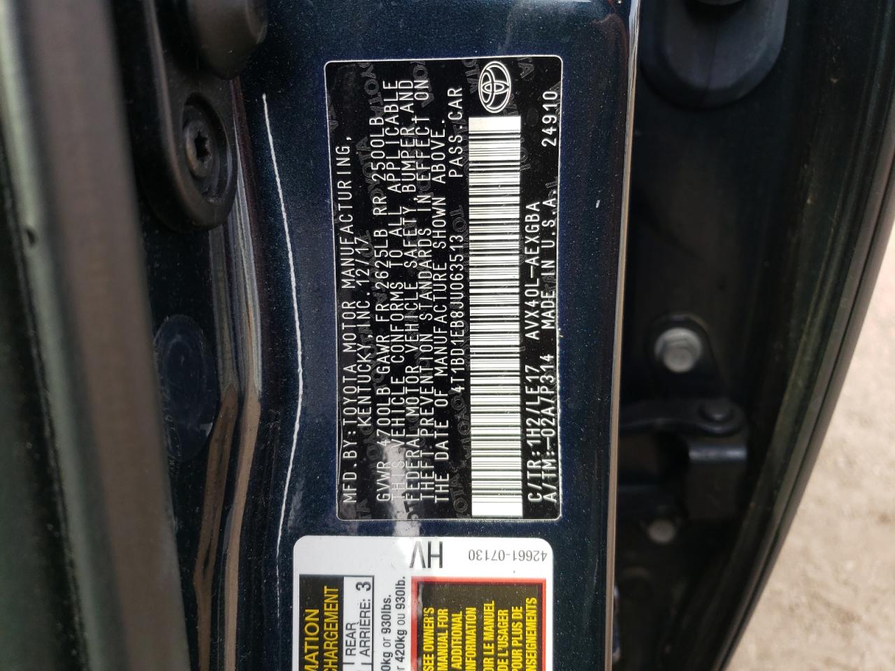 Photo 10 from auction – 2018 TOYOTA AVALON HYB with VIN 4T1BD1EB8JU063513
