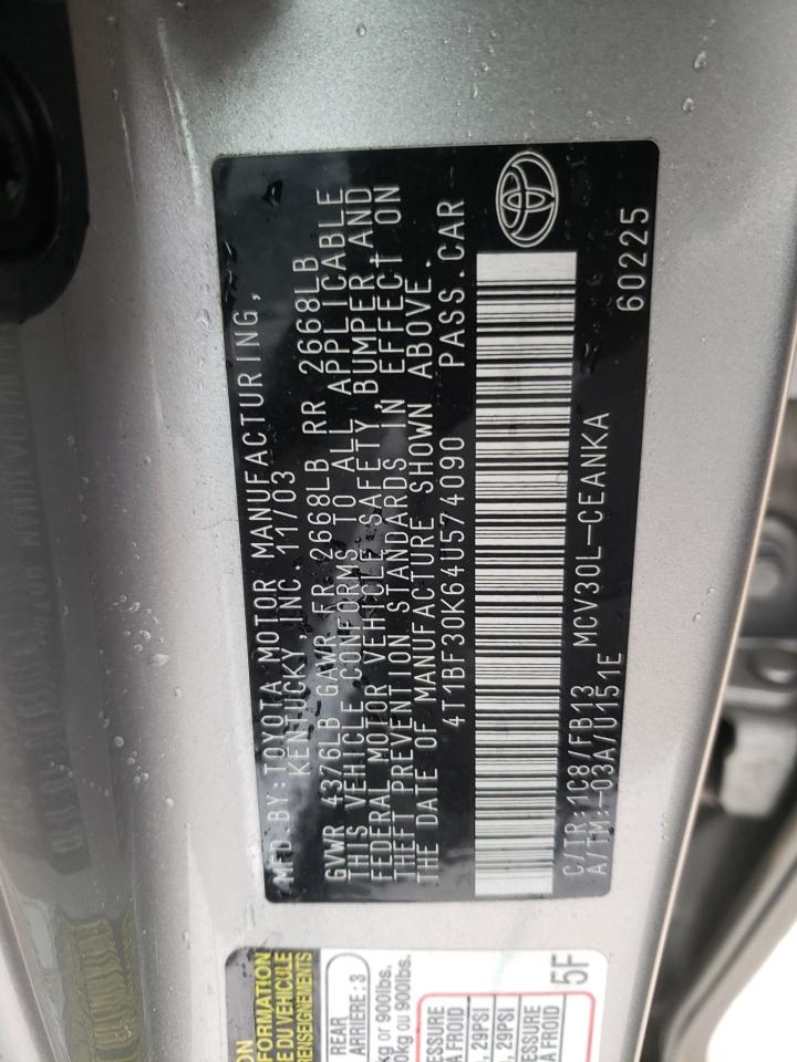 Photo 10 from auction – 2004 TOYOTA CAMRY LE with VIN 4T1BF30K64U574090