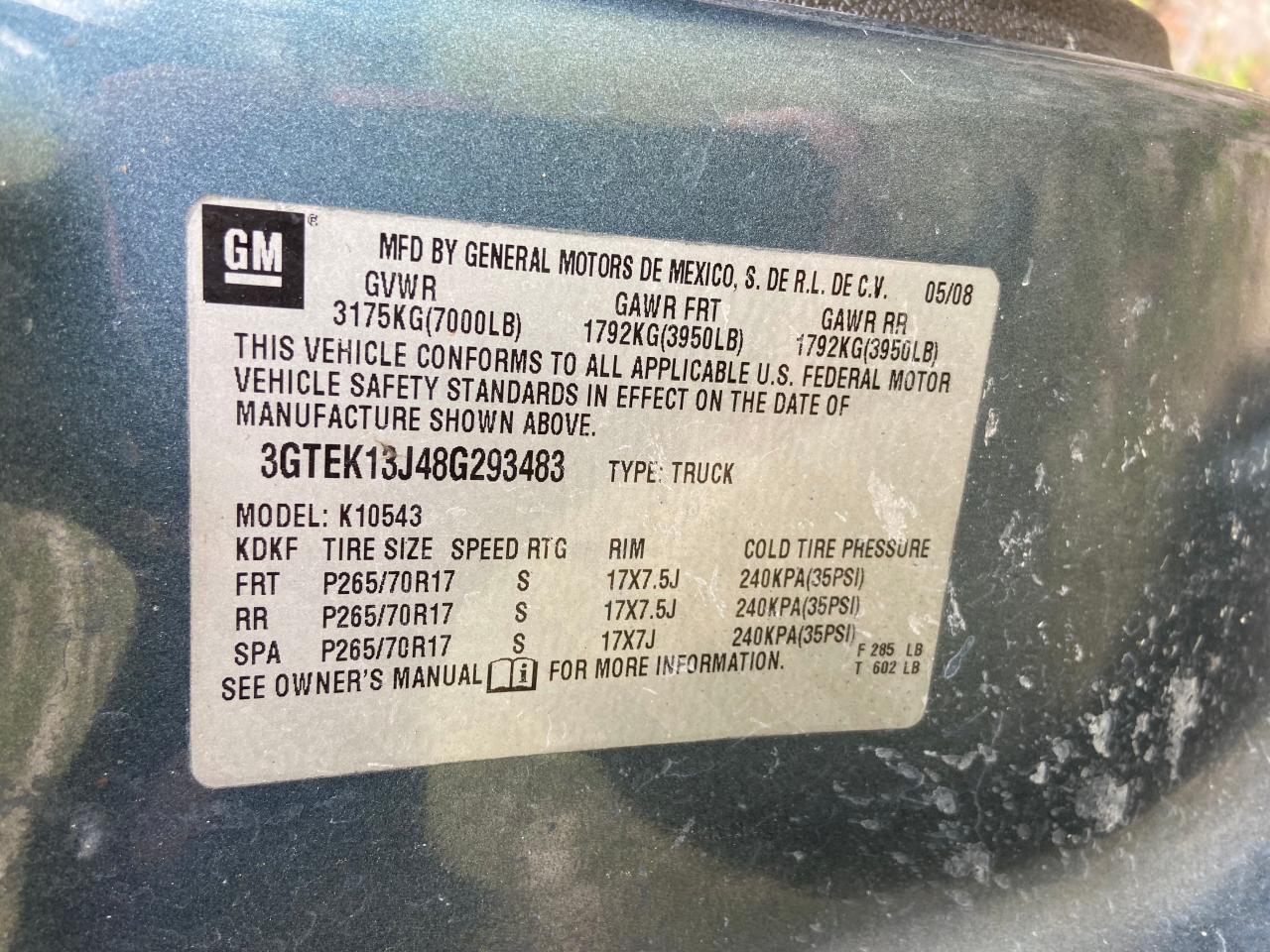Photo 10 from auction – 2008 GMC SIERRA K15 with VIN 3GTEK13J48G293483