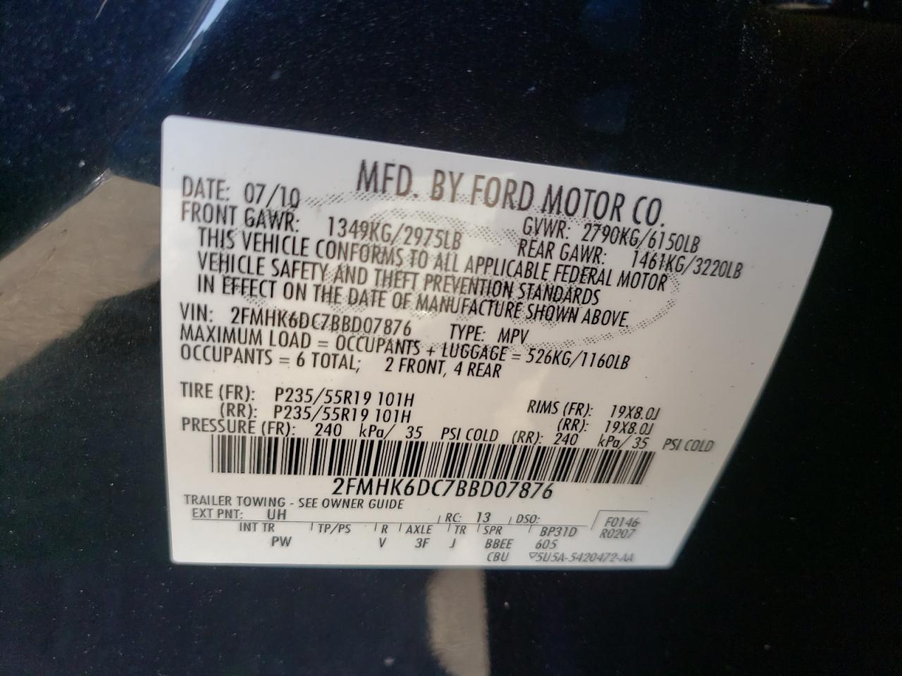 Photo 10 from auction – 2011 FORD FLEX LIMIT with VIN 2FMHK6DC7BBD07876