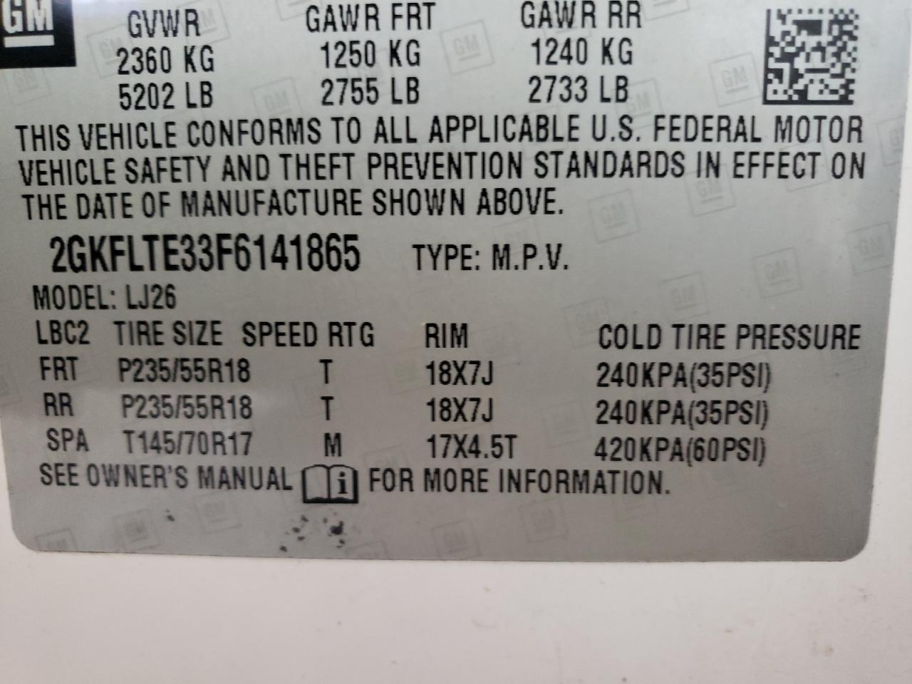 Photo 10 from auction – 2015 GMC TERRAIN SL with VIN 2GKFLTE33F6141865