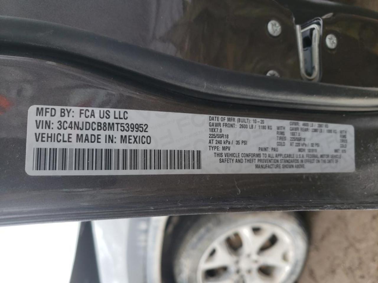 Photo 10 from auction – 2021 JEEP COMPASS LI with VIN 3C4NJDCB8MT539952