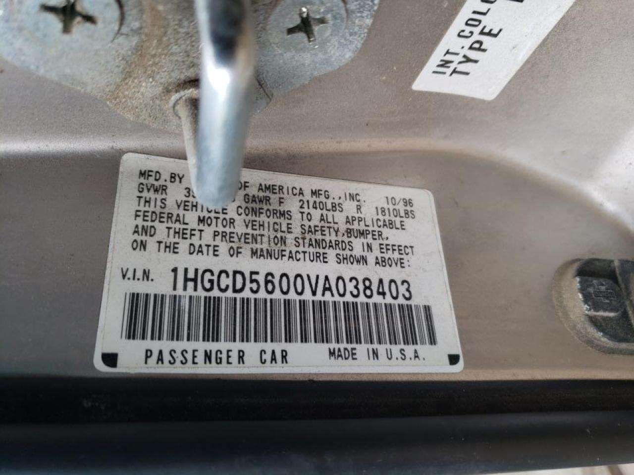 Photo 10 from auction – 1997 HONDA ACCORD SE with VIN 1HGCD5600VA038403