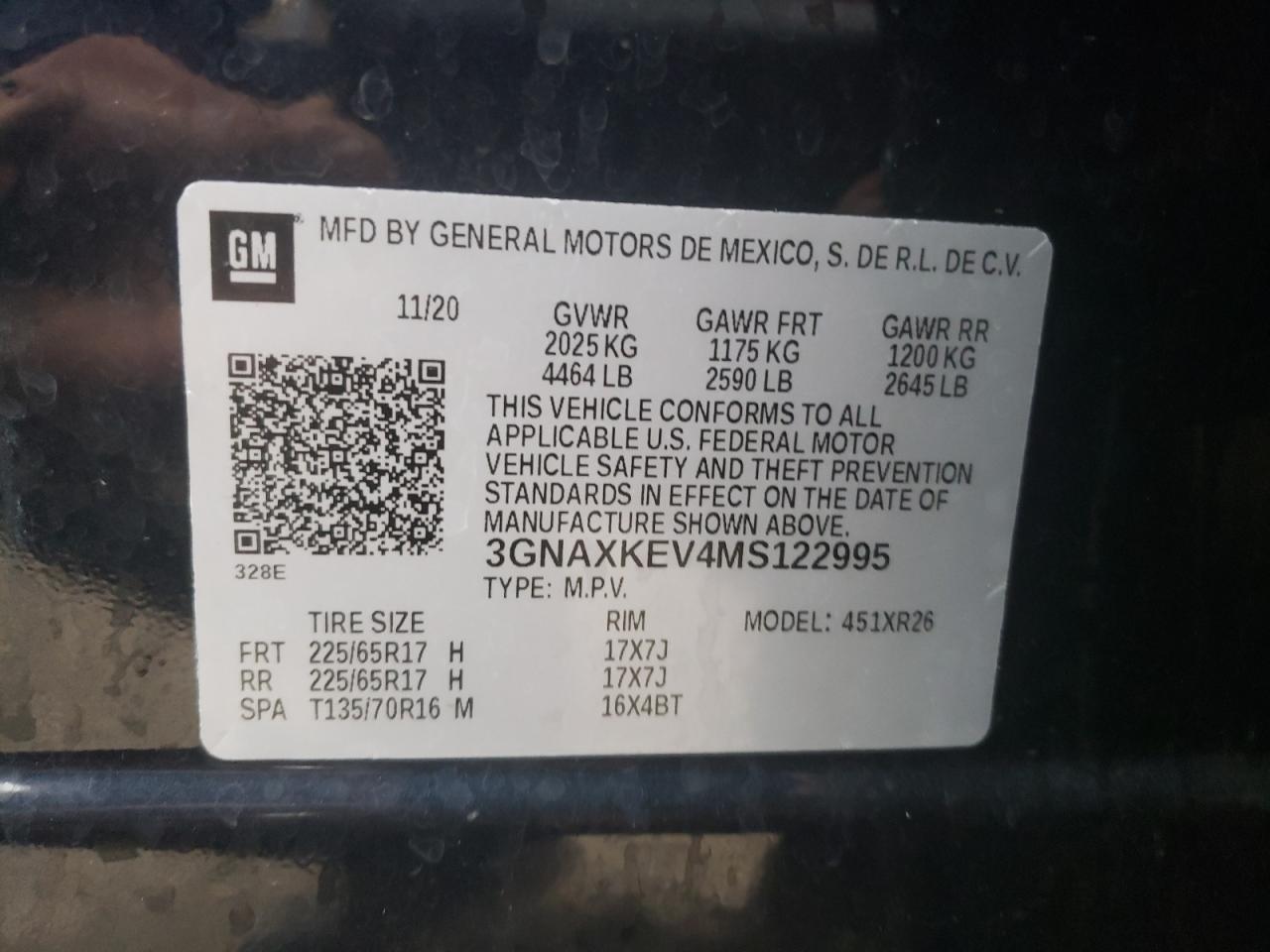 Photo 10 from auction – 2021 CHEVROLET EQUINOX LT with VIN 3GNAXKEV4MS122995