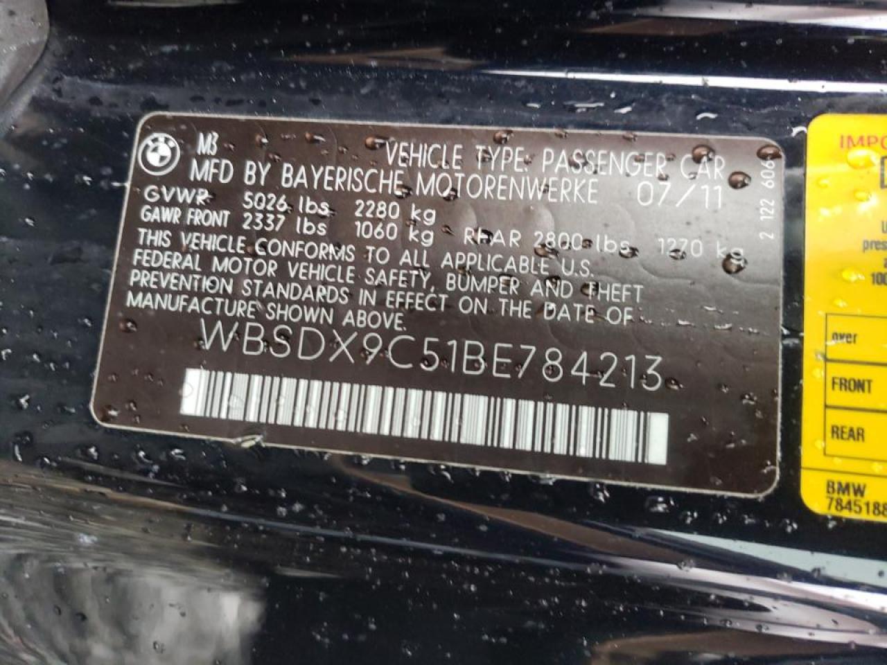 Photo 10 from auction – 2011 BMW M3 with VIN WBSDX9C51BE784213