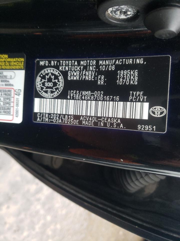 Photo 10 from auction – 2007 TOYOTA CAMRY CE with VIN 4T1BE46K87U616716