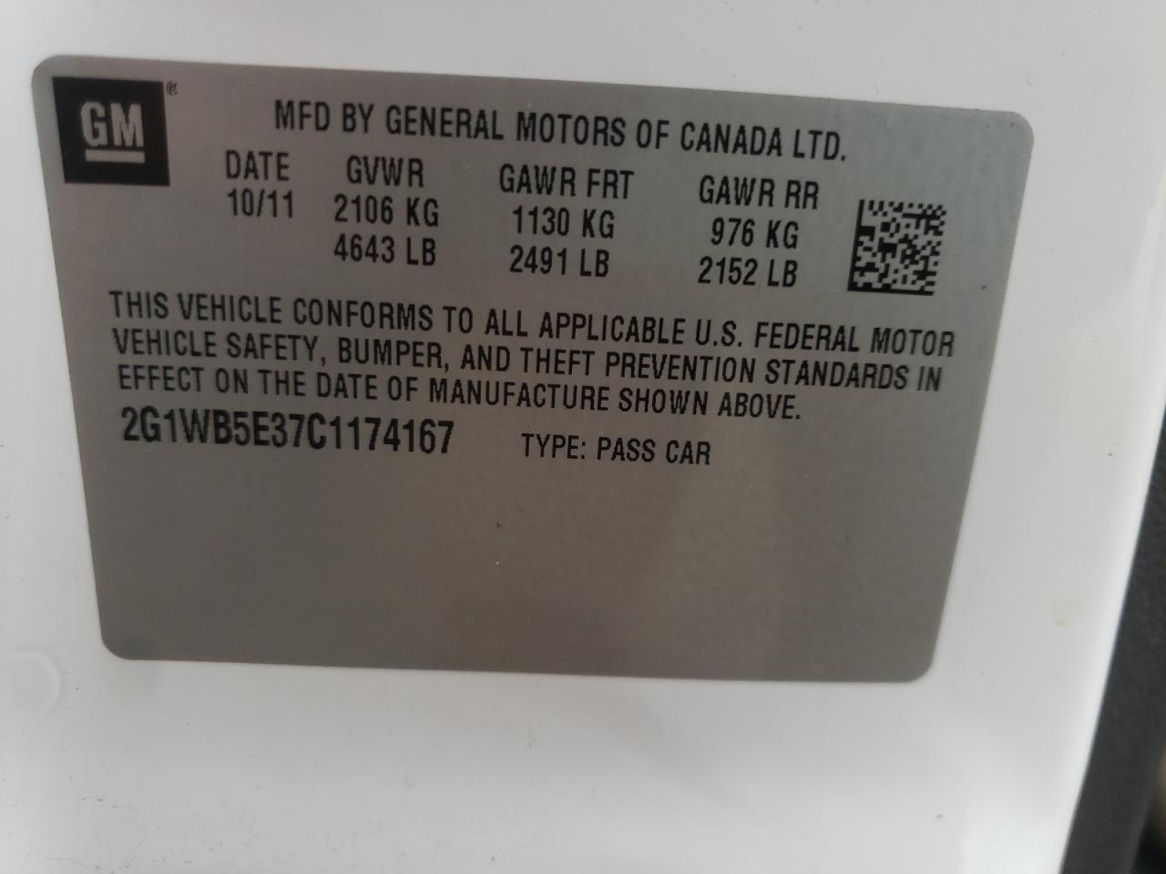Photo 10 from auction – 2012 CHEVROLET IMPALA LT with VIN 2G1WB5E37C1174167