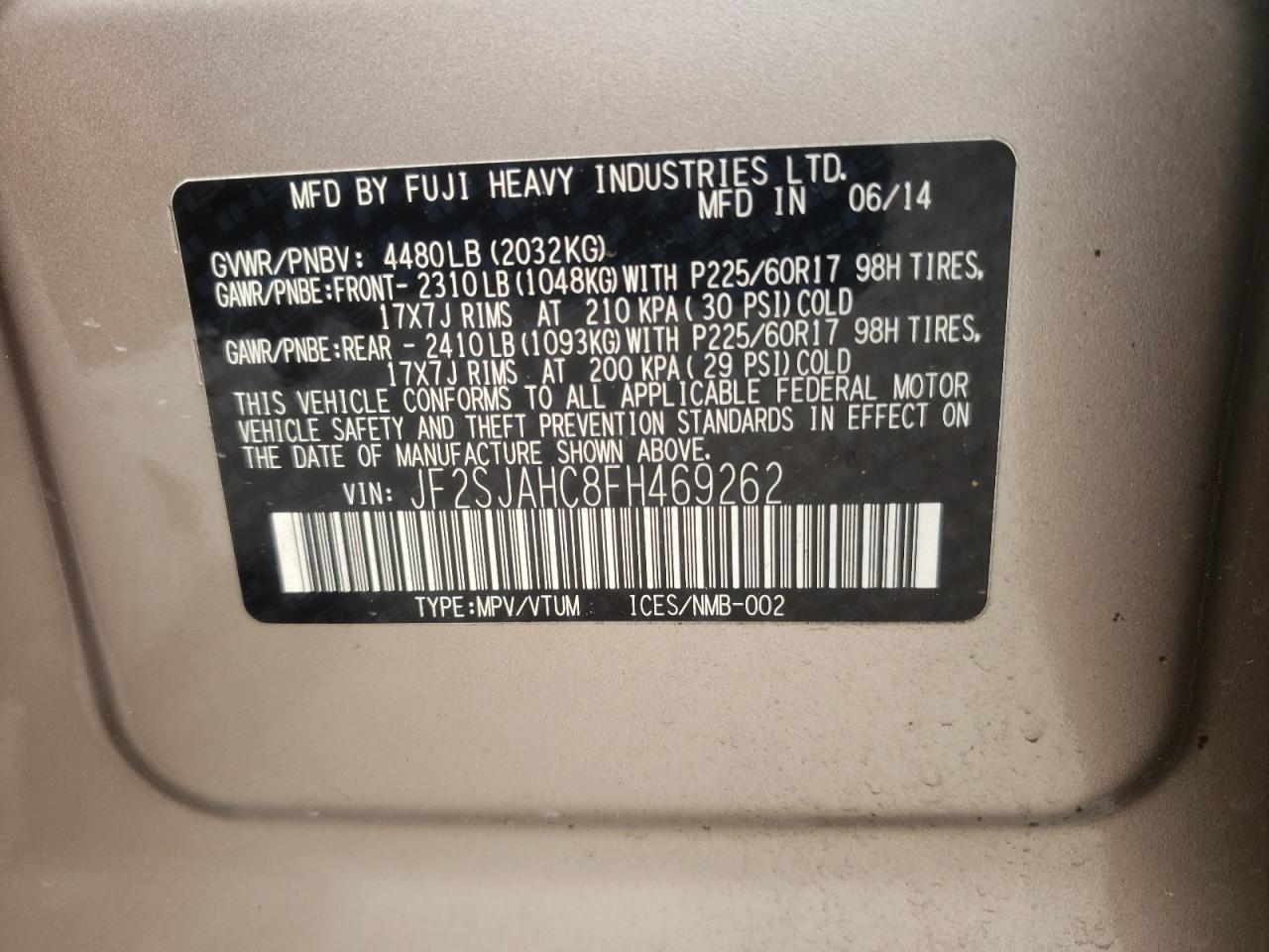 Photo 10 from auction – 2015 SUBARU FORESTER 2 with VIN JF2SJAHC8FH469262