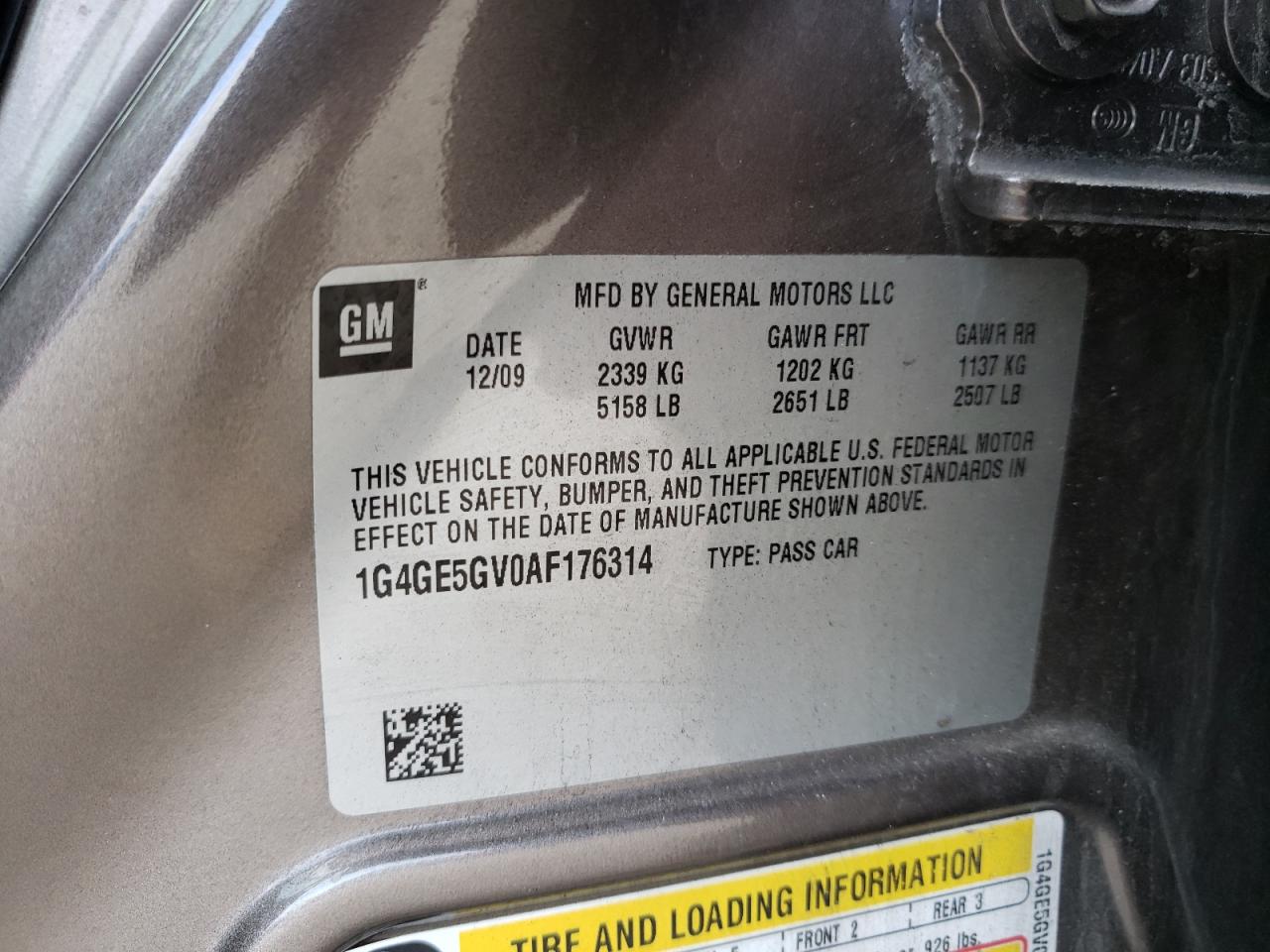 Photo 10 from auction – 2010 BUICK LACROSSE C with VIN 1G4GE5GV0AF176314