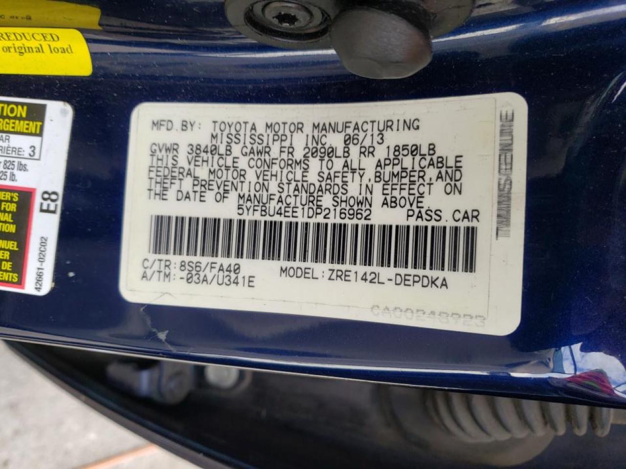 Photo 10 from auction – 2013 TOYOTA COROLLA with VIN 5YFBU4EE1DP216962