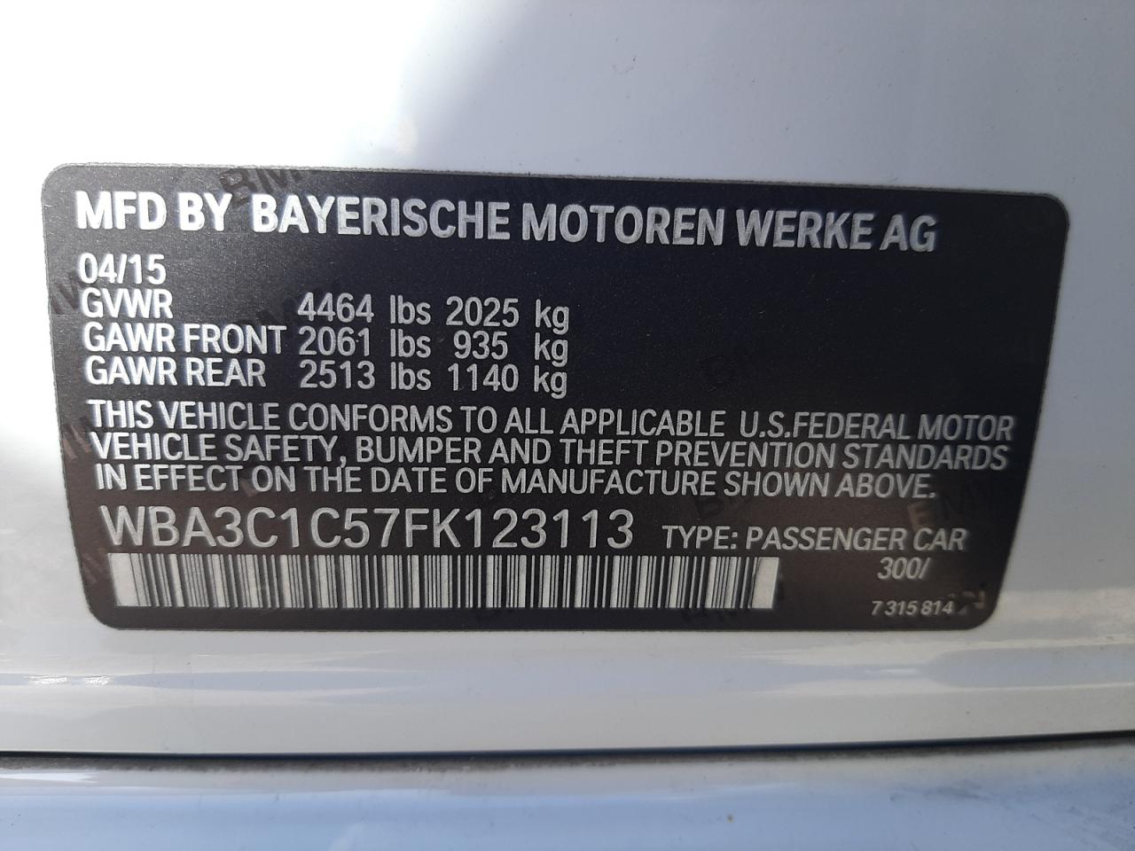 Photo 10 from auction – 2015 BMW 328 I SULE with VIN WBA3C1C57FK123113