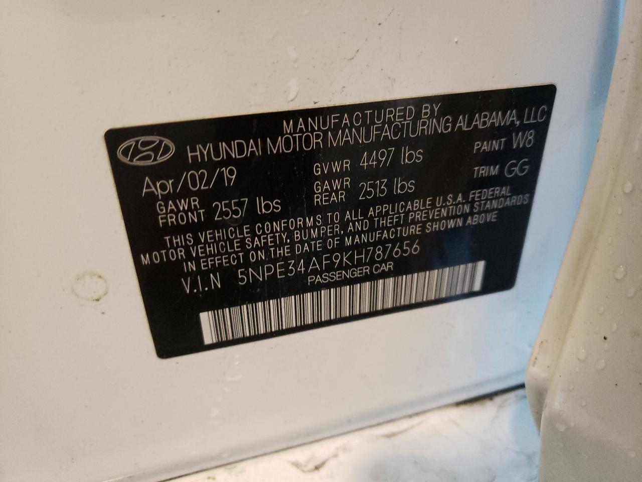 Photo 10 from auction – 2019 HYUNDAI SONATA LIM with VIN 5NPE34AF9KH787656
