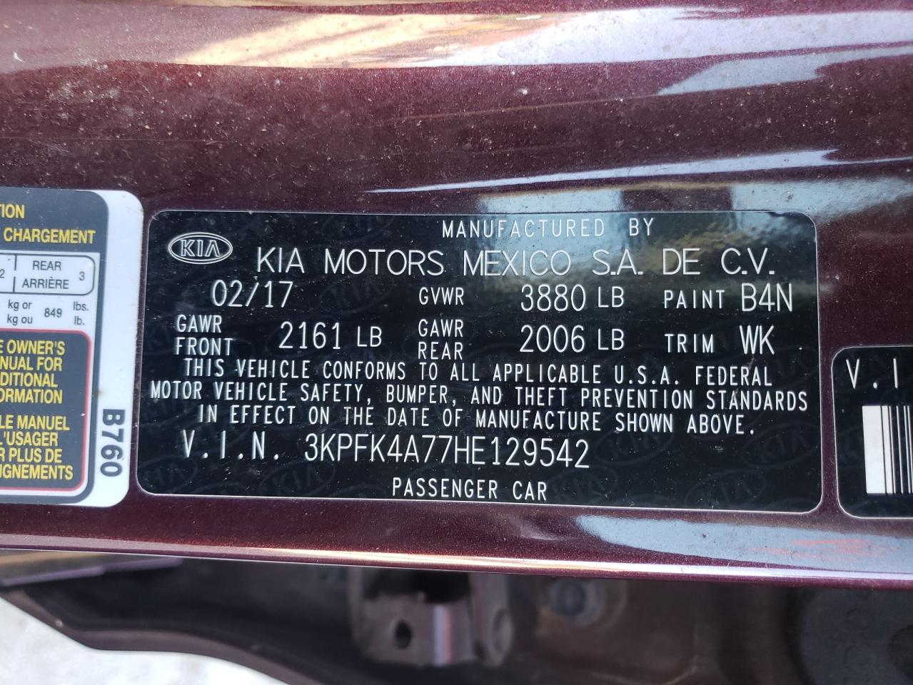 Photo 10 from auction – 2017 KIA FORTE LX with VIN 3KPFK4A77HE129542