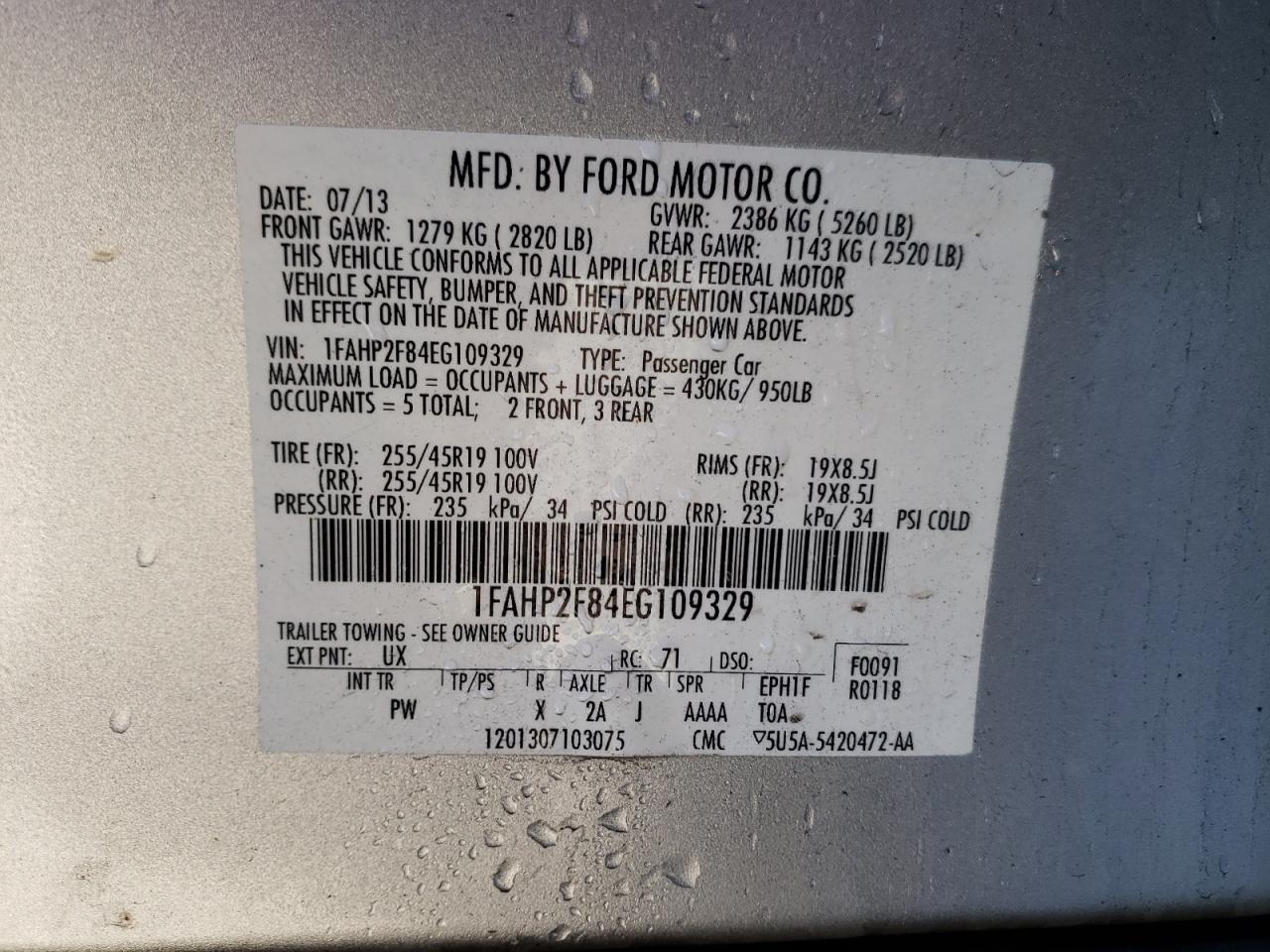 Photo 10 from auction – 2014 FORD TAURUS LIM with VIN 1FAHP2F84EG109329