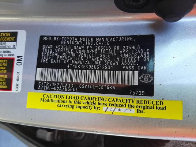 Photo 10 from auction – 2011 TOYOTA CAMRY SE with VIN 4T1BK3EK9BU612901