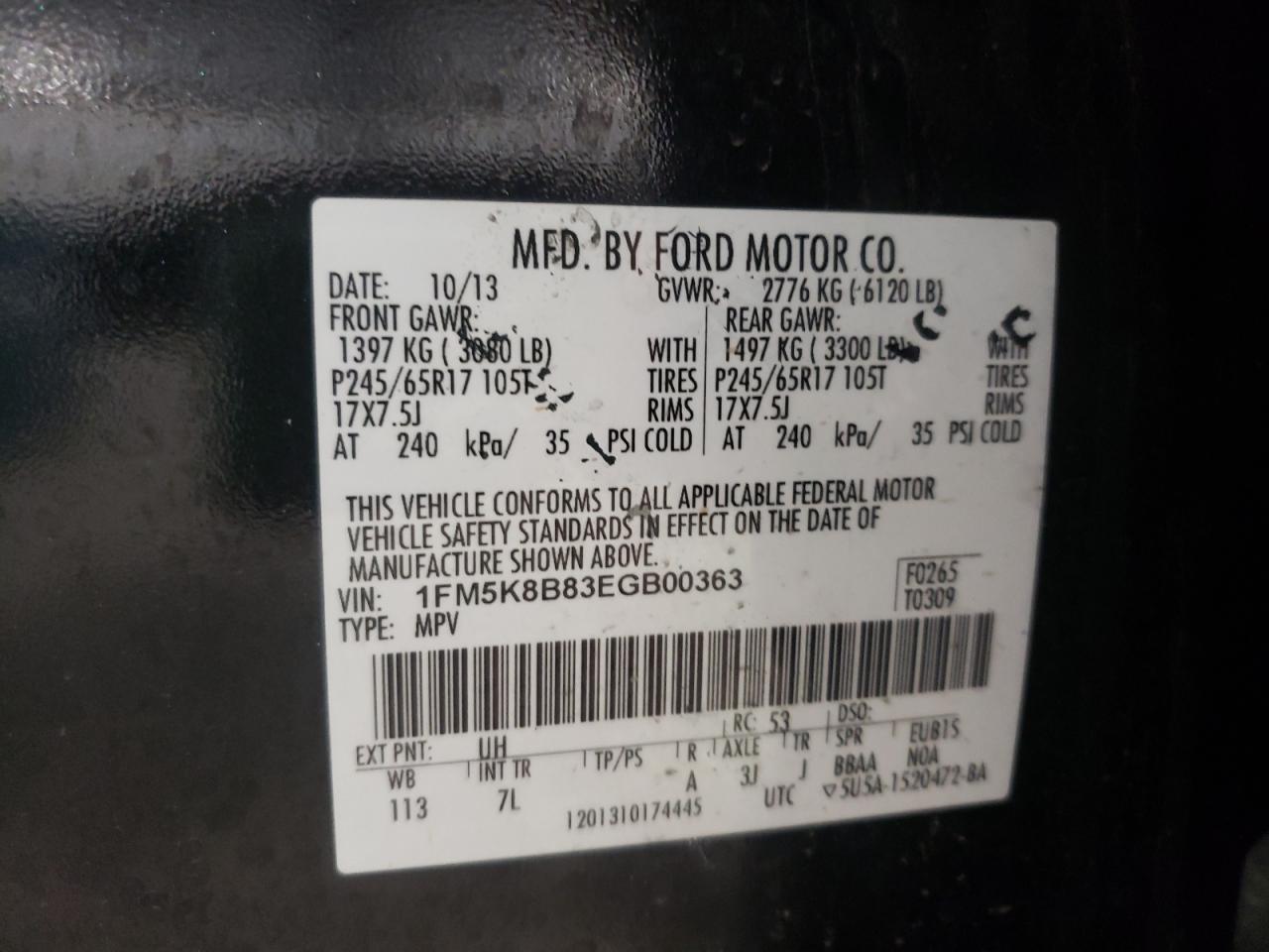 Photo 10 from auction – 2014 FORD EXPLORER with VIN 1FM5K8B83EGB00363