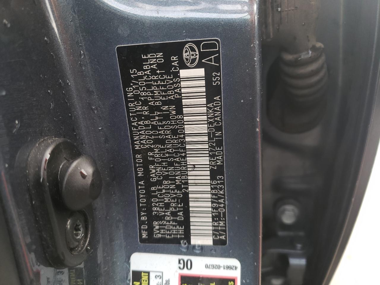 Photo 10 from auction – 2015 TOYOTA COROLLA L with VIN 2T1BURHE4FC340008