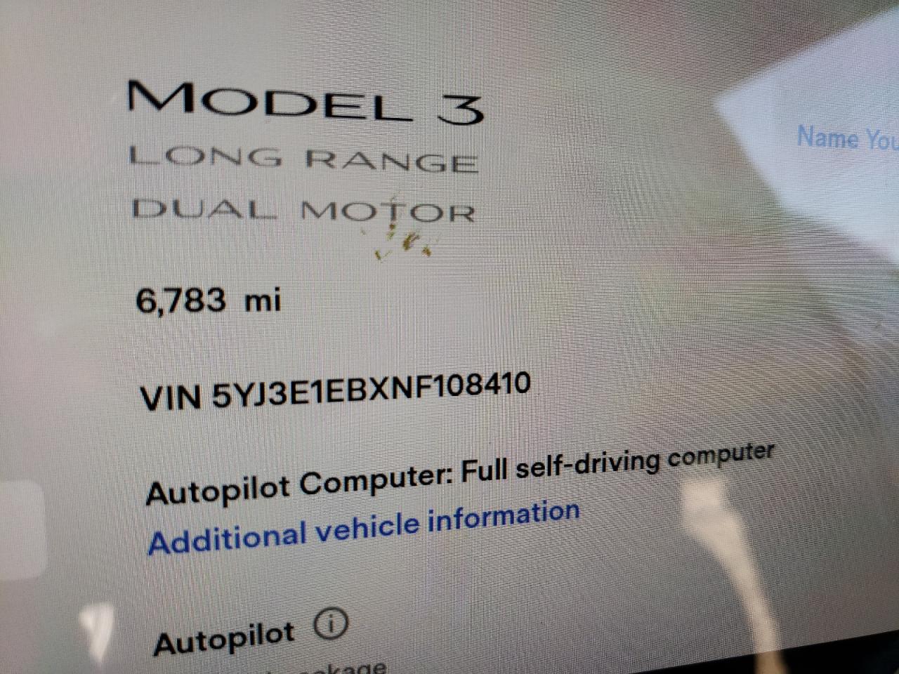 Photo 8 from auction – 2022 TESLA MODEL 3 with VIN 5YJ3E1EBXNF108410
