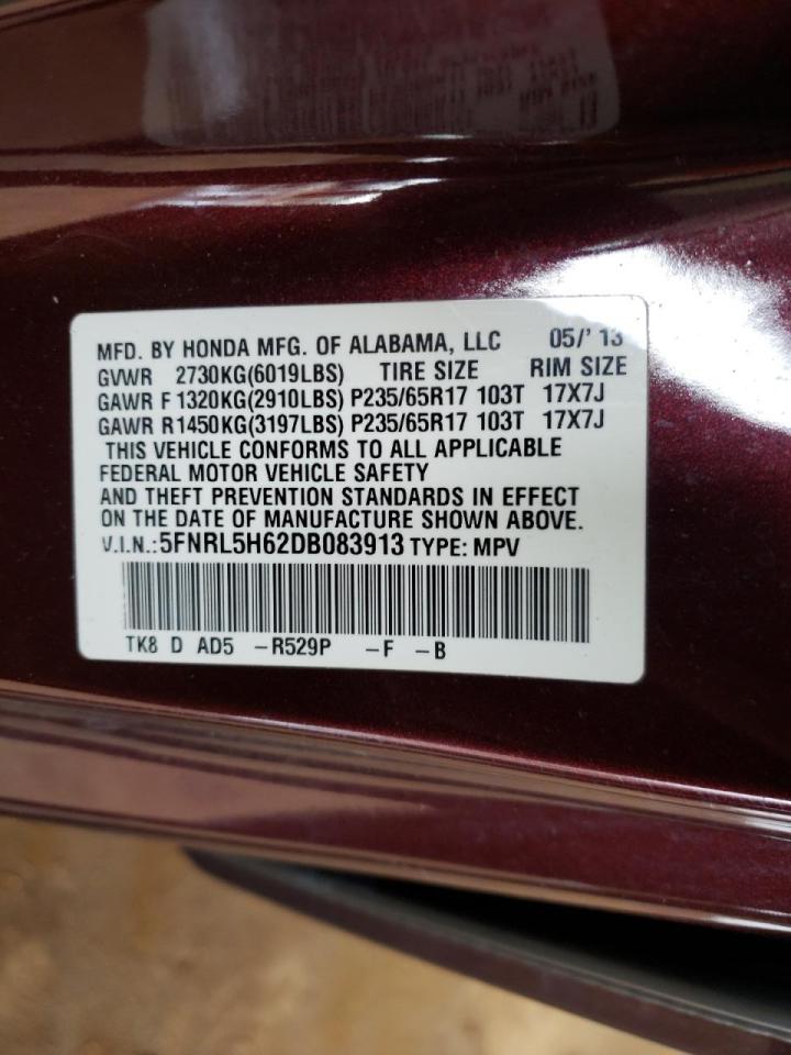 Photo 10 from auction – 2013 HONDA ODYSSEY EX with VIN 5FNRL5H62DB083913