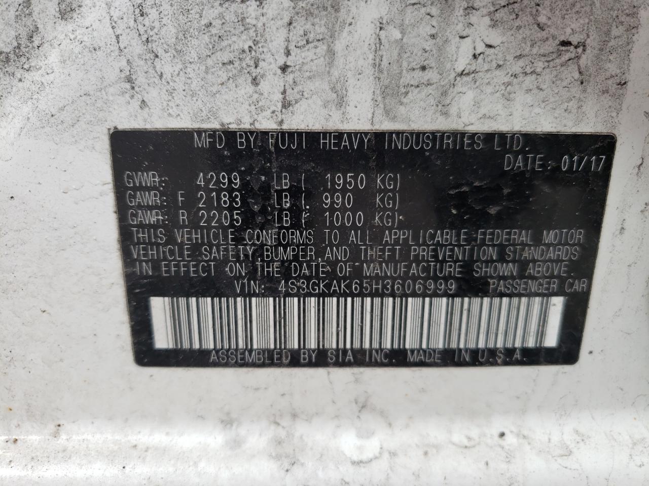 Photo 10 from auction – 2017 SUBARU IMPREZA SP with VIN 4S3GKAK65H3606999