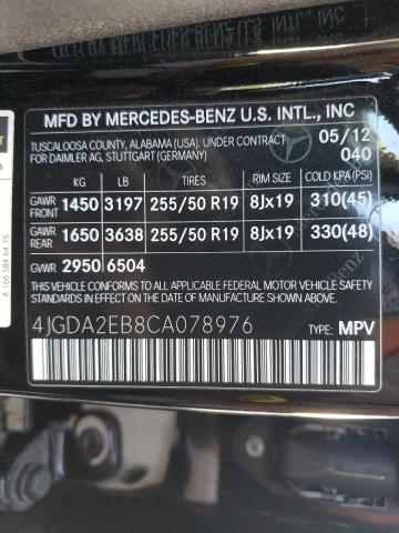 Photo 10 from auction – 2012 MERCEDES-BENZ ML 350 BLU with VIN 4JGDA2EB8CA078976