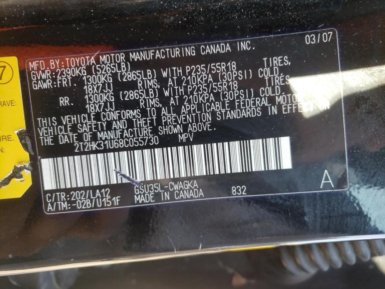 Photo 10 from auction – 2008 LEXUS RX 350 with VIN 2T2HK31U68C055730