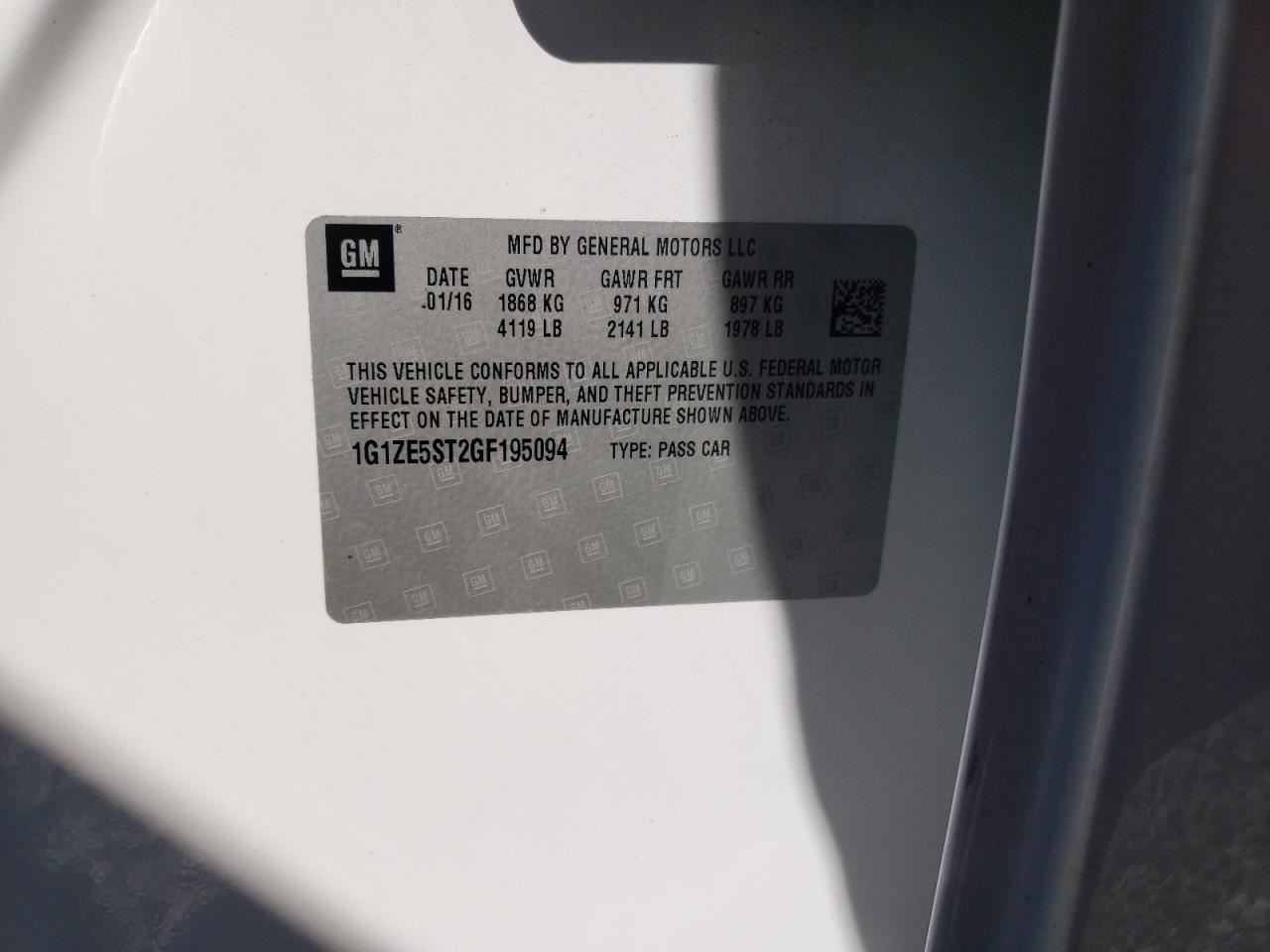 Photo 10 from auction – 2016 CHEVROLET MALIBU LT with VIN 1G1ZE5ST2GF195094
