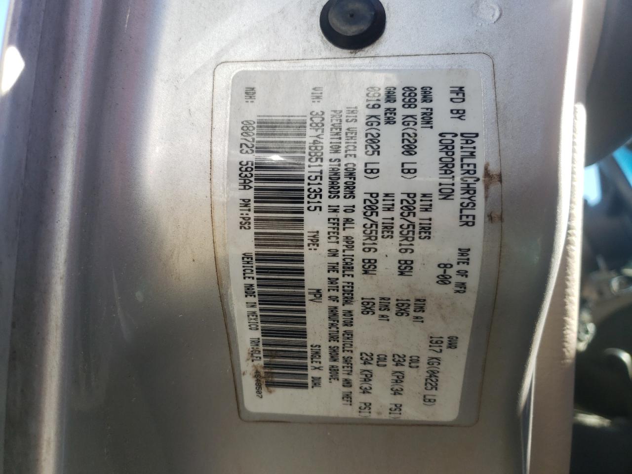Photo 10 from auction – 2001 CHRYSLER PT CRUISER with VIN 3C8FY4BB51T513515