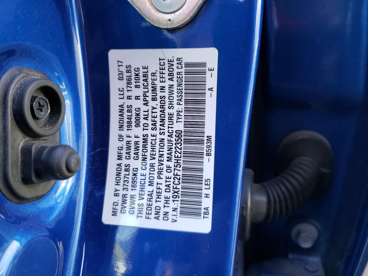Photo 10 from auction – 2017 HONDA CIVIC EX with VIN 19XFC2F75HE223560