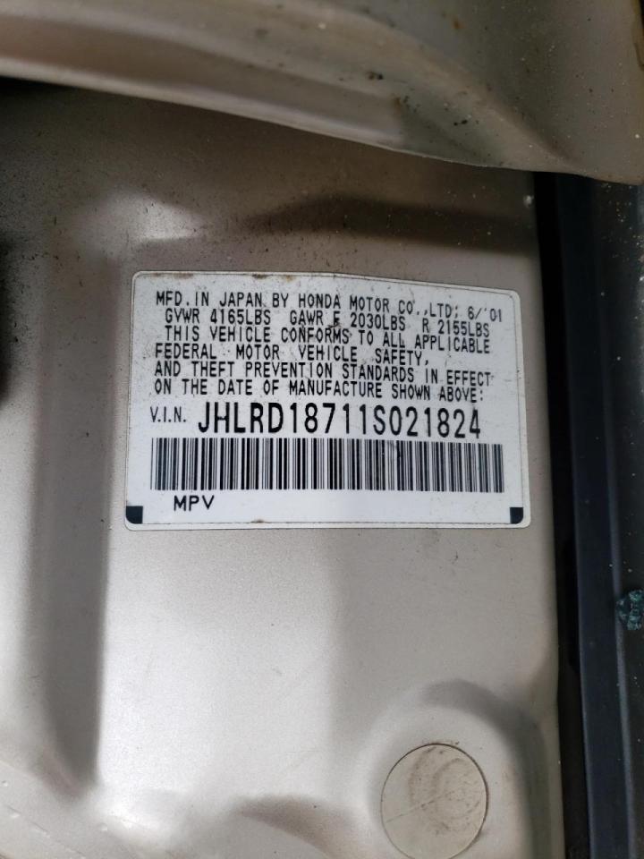 Photo 10 from auction – 2001 HONDA CR-V SE with VIN JHLRD18711S021824