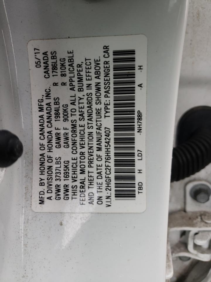 Photo 10 from auction – 2017 HONDA CIVIC EX with VIN 2HGFC2F76HH542407