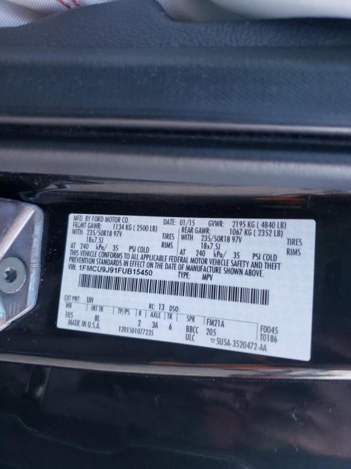 Photo 10 from auction – 2015 FORD ESCAPE TIT with VIN 1FMCU9J91FUB15450