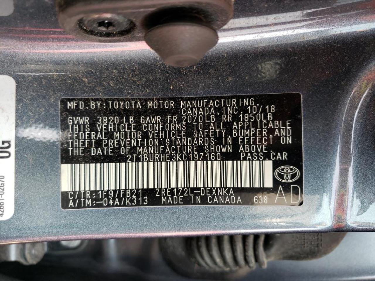 Photo 10 from auction – 2019 TOYOTA COROLLA L with VIN 2T1BURHE3KC197160
