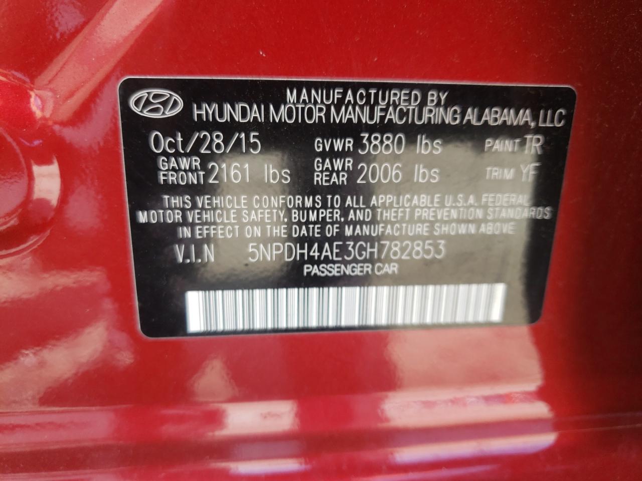 Photo 10 from auction – 2016 HYUNDAI ELANTRA SE with VIN 5NPDH4AE3GH782853