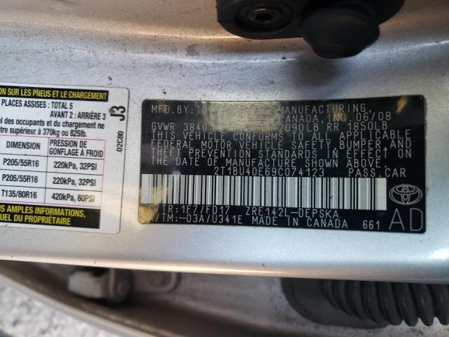Photo 10 from auction – 2009 TOYOTA COROALLA with VIN 2T1BU40E69C074123