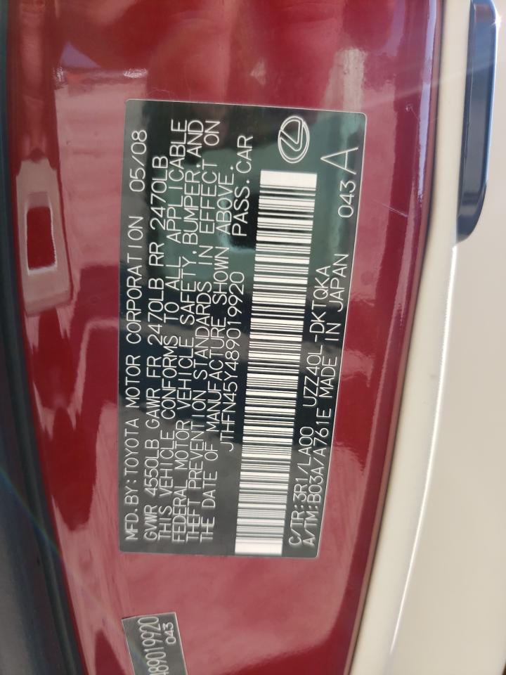 Photo 10 from auction – 2008 LEXUS SC 430 with VIN JTHFN45Y489019920