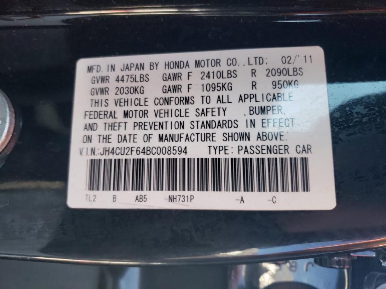 Photo 10 from auction – 2011 ACURA TSX with VIN JH4CU2F64BC008594