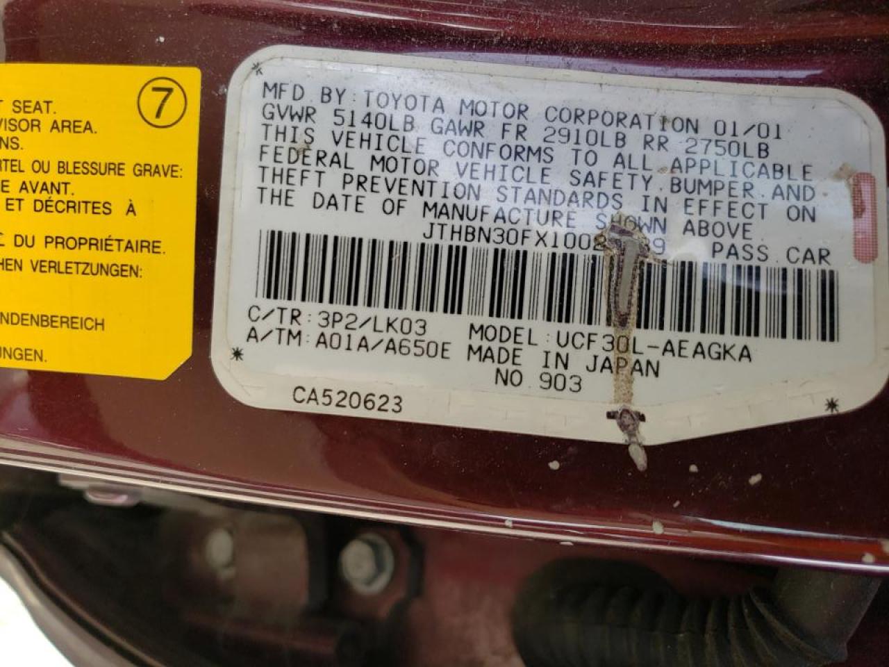 Photo 10 from auction – 2001 LEXUS LS 430 with VIN JTHBN30FX10025939