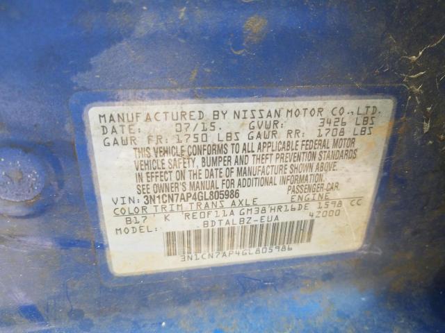 Photo 10 from auction – 2016 NISSAN VERSA S with VIN 3N1CN7AP4GL805986